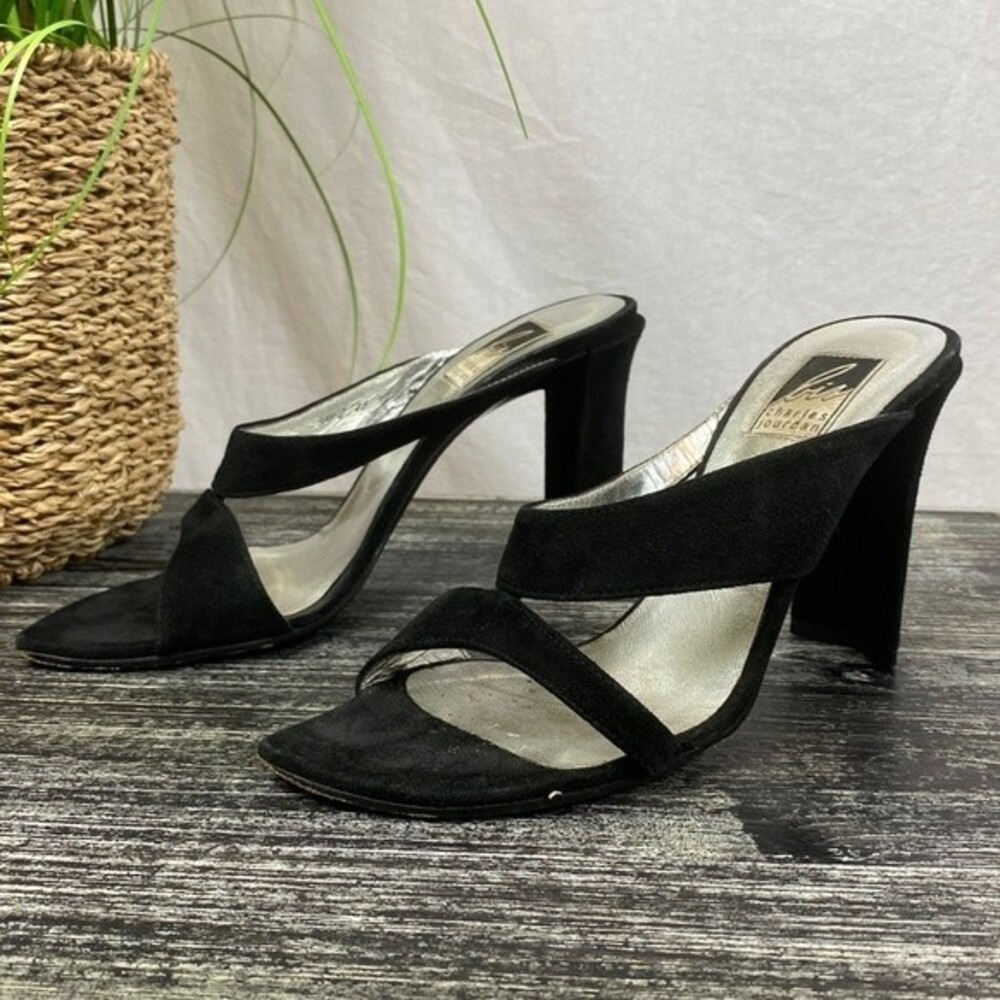 Charles Jourdan black Cutout suede Strappy Open Toe Heel shoes 7